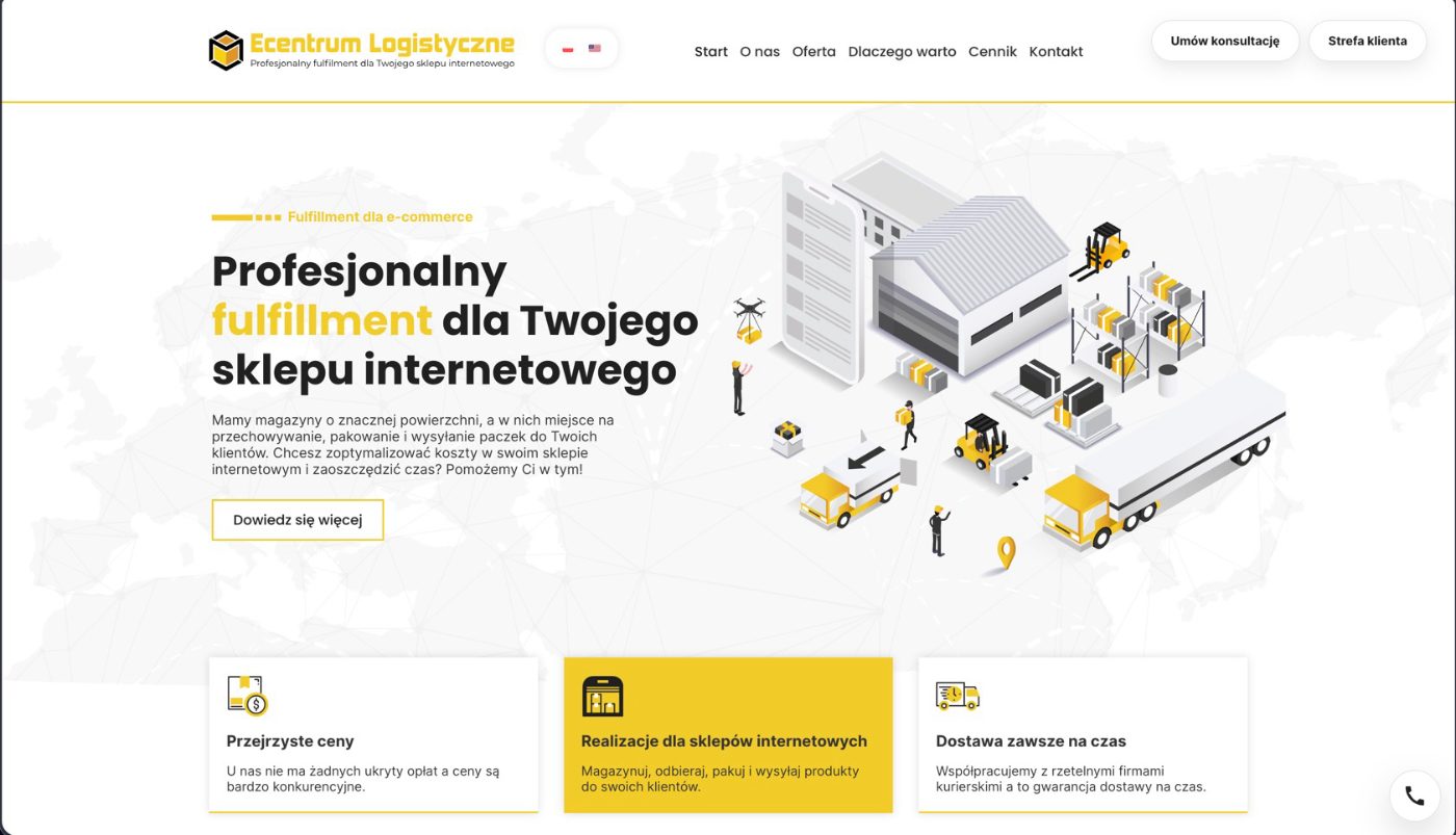 Ecentrum Logistyczne — Strona WWW firmy oferującej fulfillment dla e-commerce.