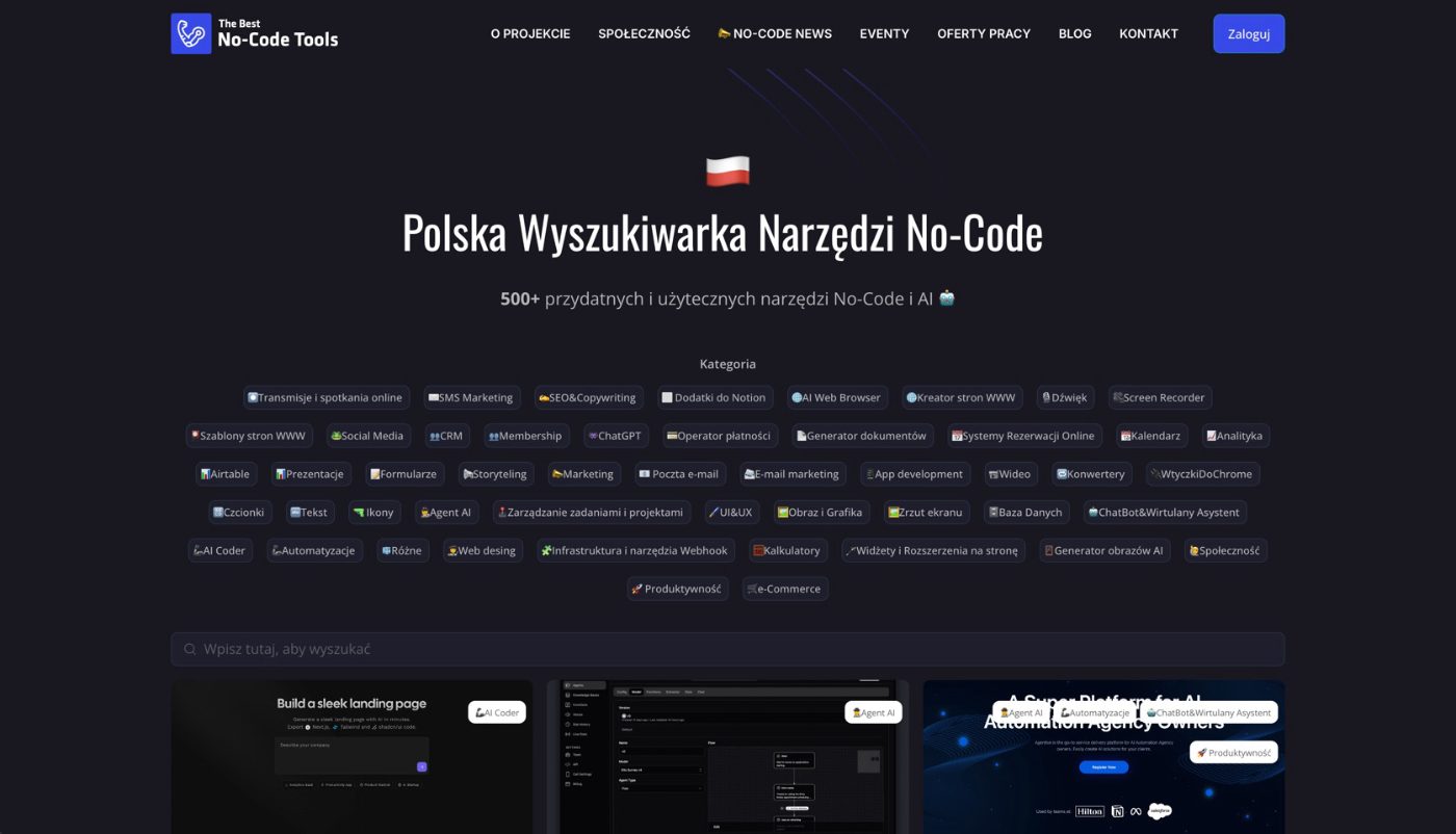 No-Code Tools — Polska wyszukiwarka narzędzi NoCode i AI.